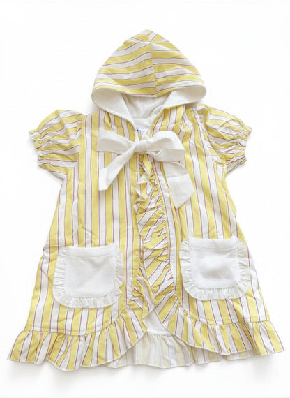 Girls Hooded Coverup, Yellow Stripes